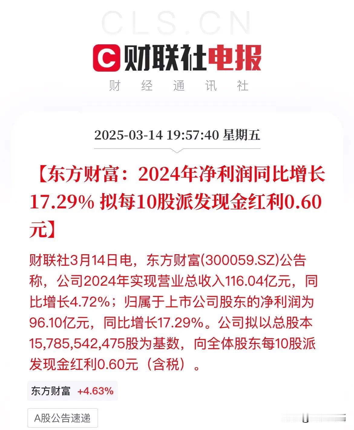 东财还是牛啊！收入116亿，直接利润是96亿，全年就花了20亿东方财富发布公