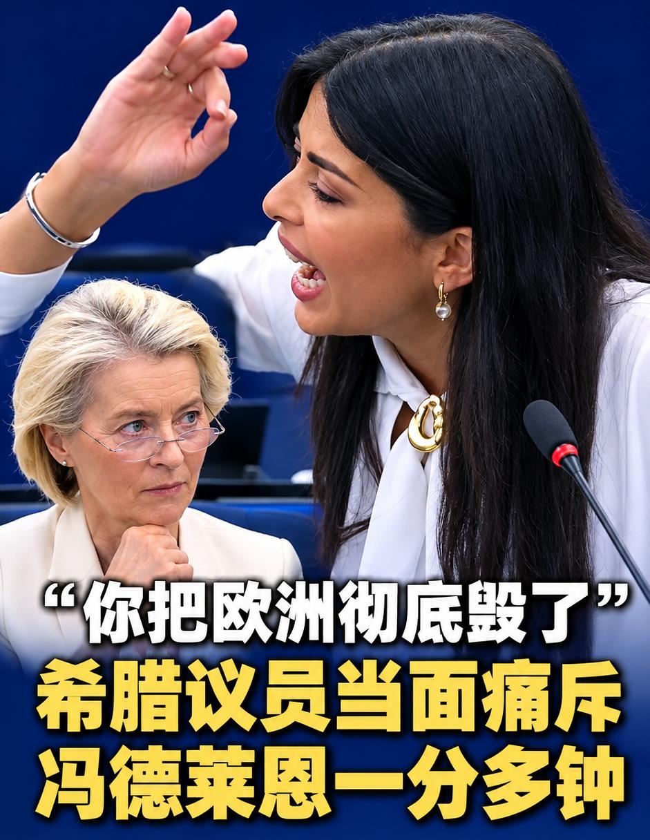 75秒，冯德莱恩坐着一句话没说！希腊女议员当众痛骂冯德莱恩：“你毁了我们”！2
