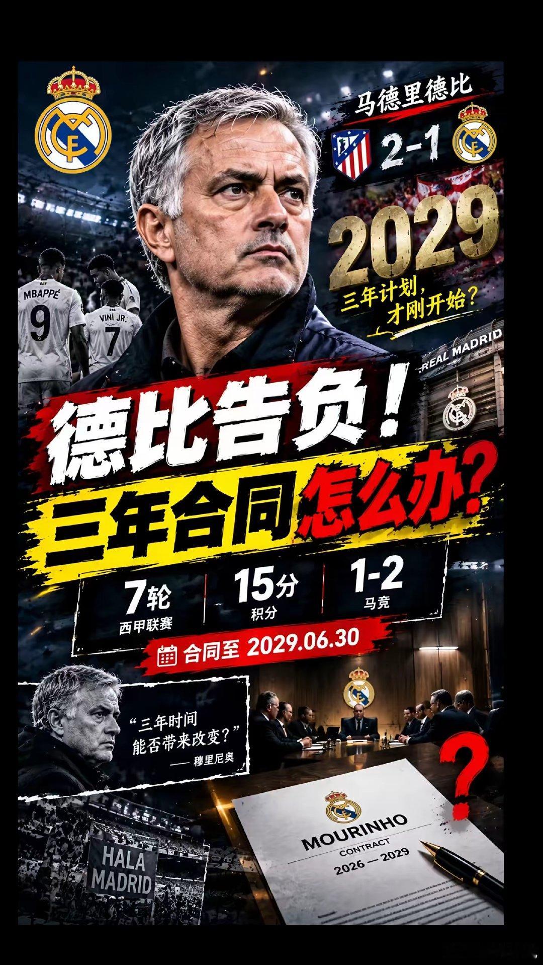 穆里尼奥和皇马签到2029年，这份合同眼下成了话题。马德里德比中赫伊森被罚下，皇