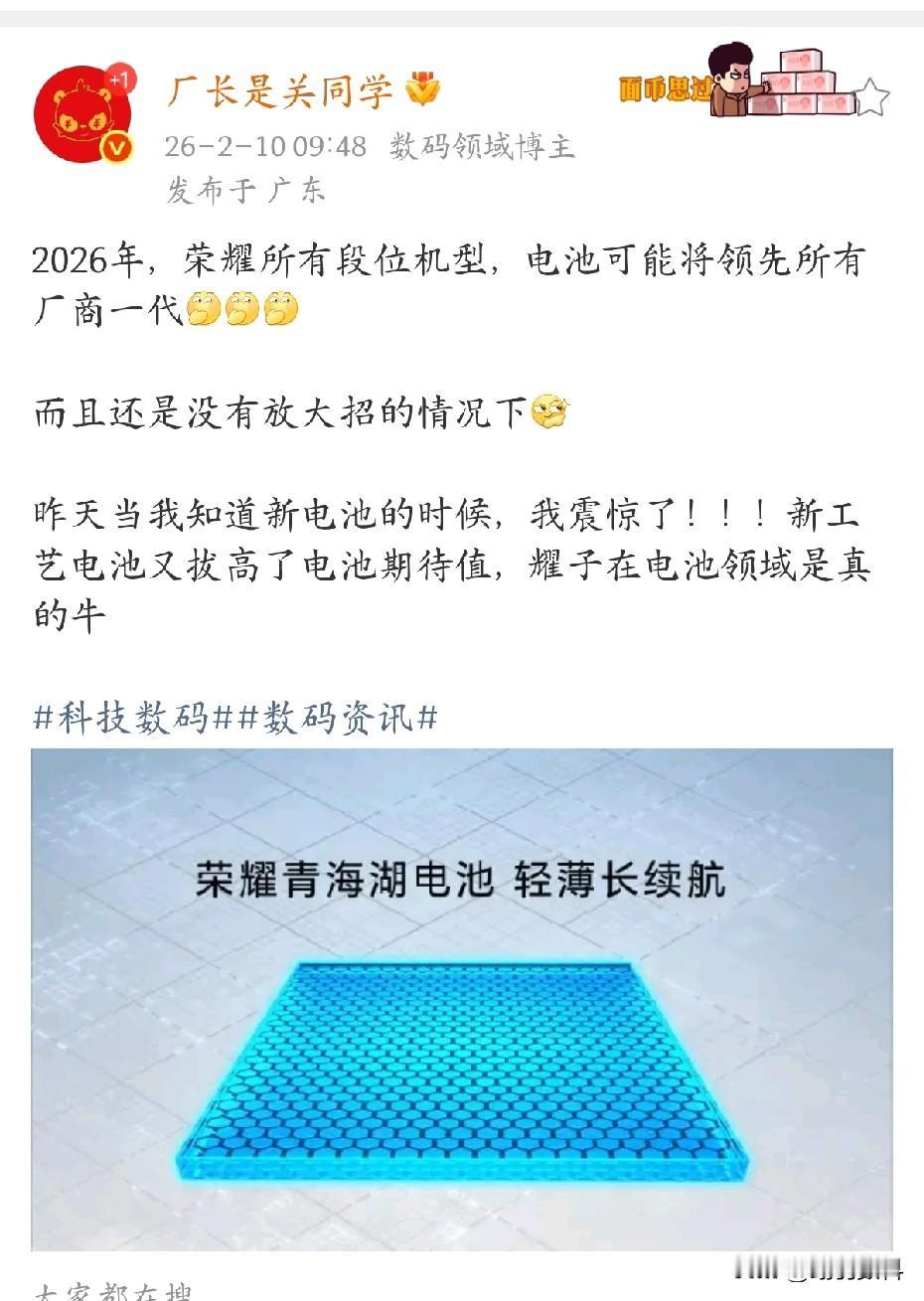 自2025年荣耀推出8000毫安大电池后，在大电池领域便一直独占鳌头。从目前产