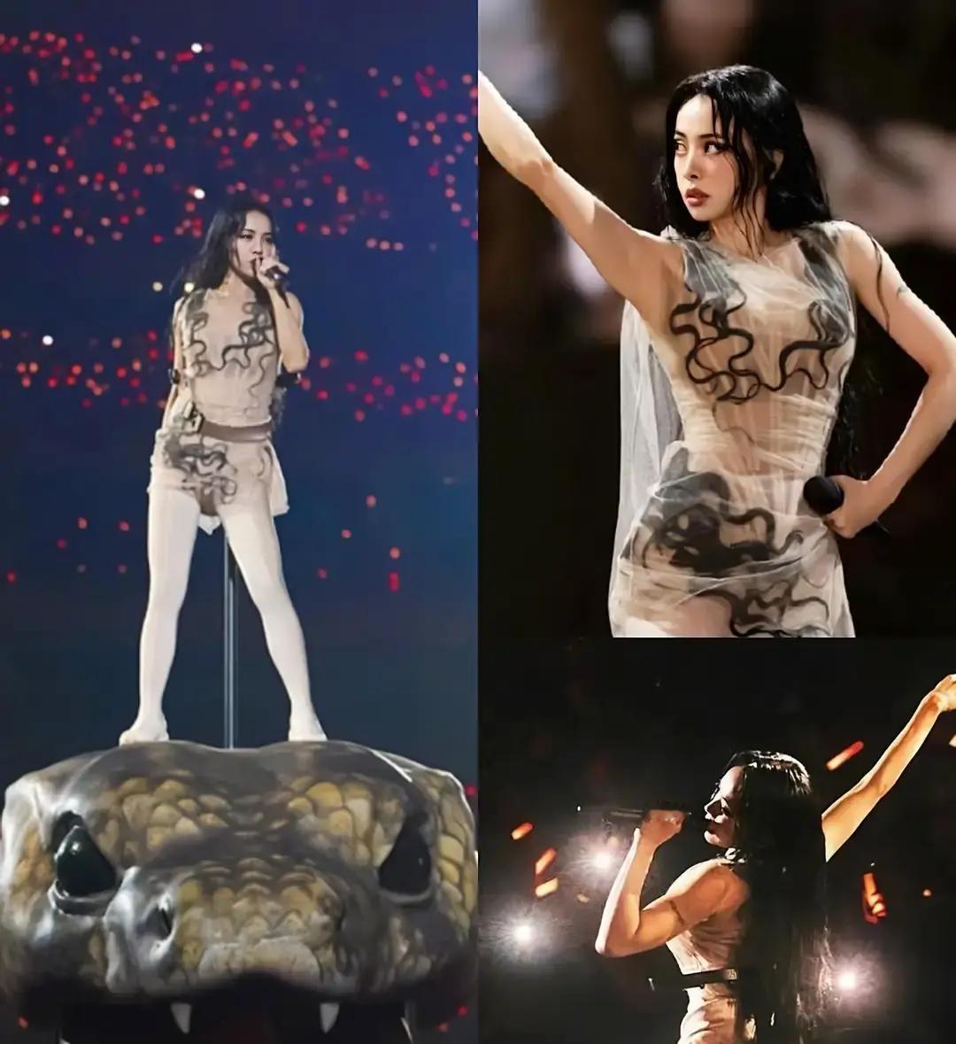 43岁她让巨蛇低头昨晚刷到蔡依林驯蛇视频，心跳直接飙到120。8米高机械蛇