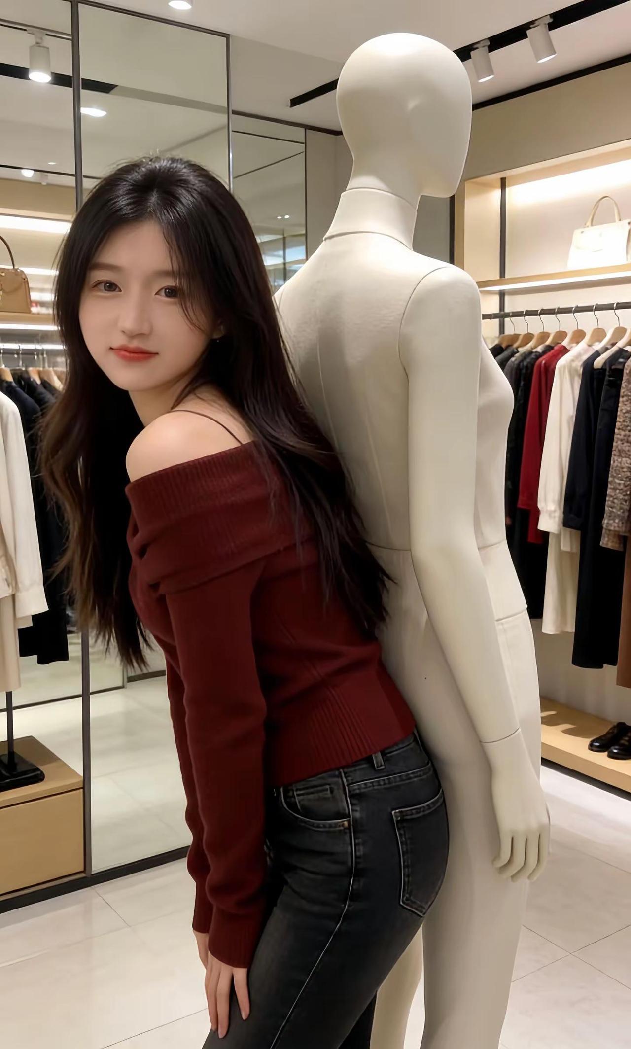 家人们谁懂啊！和假人拍照……只要衣服好看，在店里当