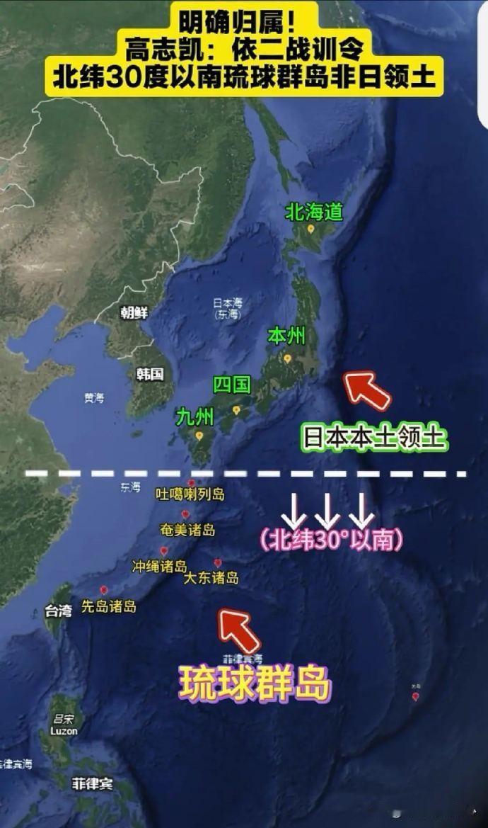 战后公告规定，北纬30度以南的所有岛都不是日本的领土，包括钓鱼岛和琉球群岛。