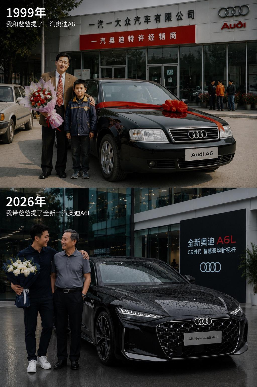 有人从小，家里就有一辆奥迪A6。1999年，爸爸带着儿子，提回国产首批奥迪A6