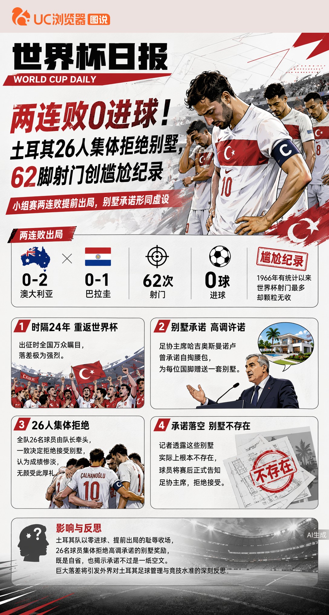 两连败0进球！土耳其26人集体拒绝别墅，62脚射门创尴尬纪录