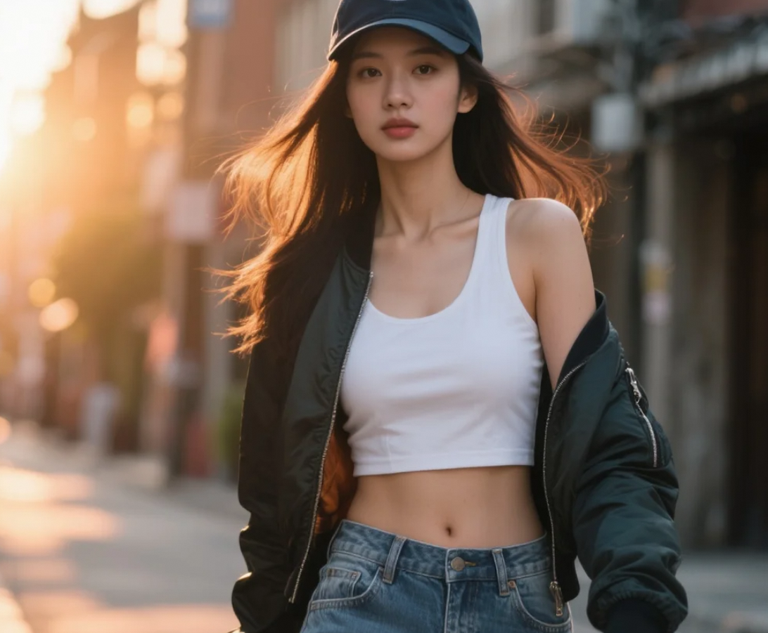 酷帅小姐姐上线，夹克配牛仔裤太抢镜了
