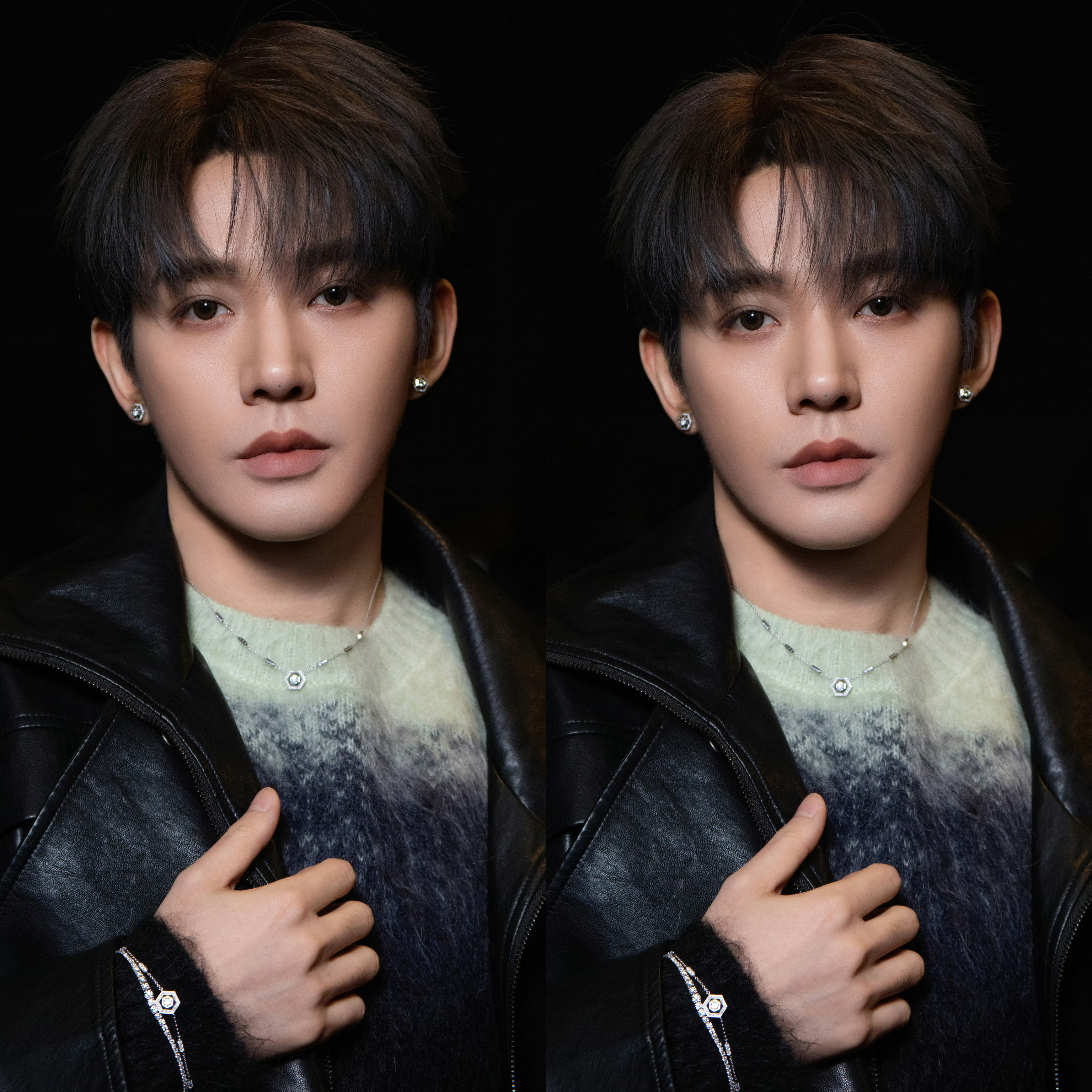 贵少爷邓为再添美好造型！今日份黑色廓型大衣加持状态超能打，天然钻石点缀画龙点睛—