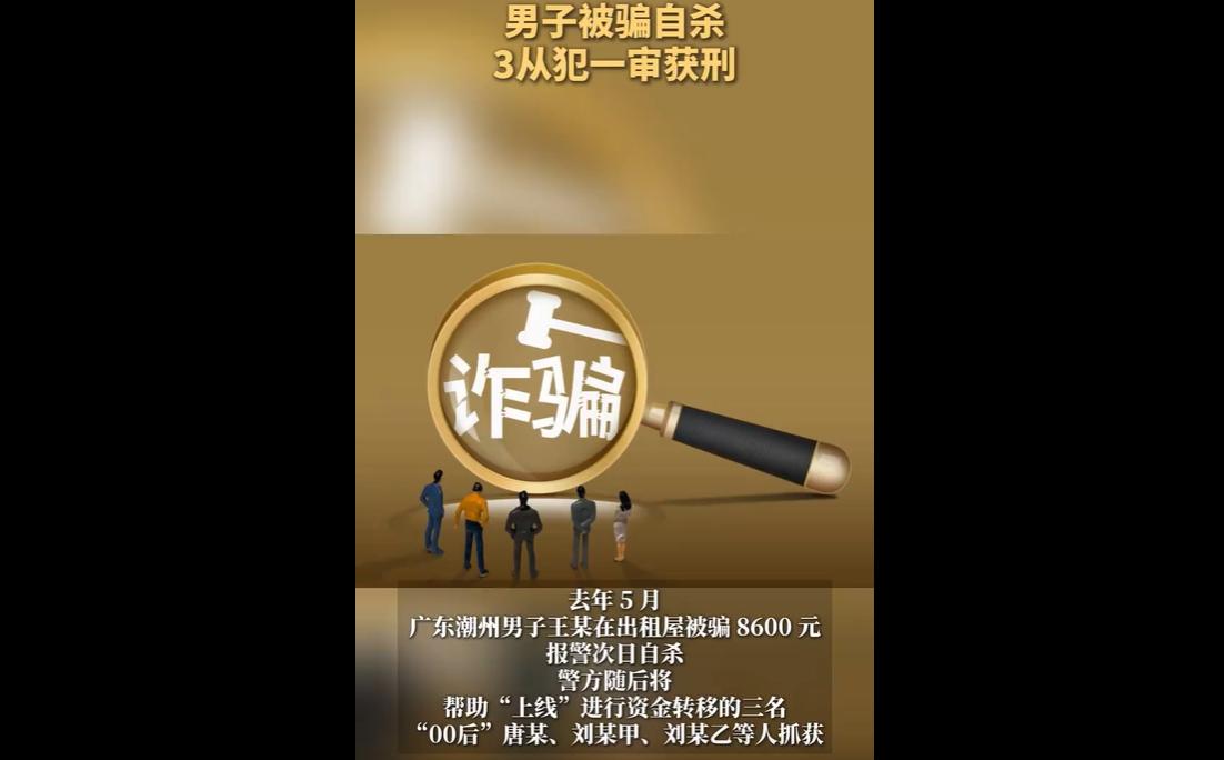 去年5月，广东潮州男子王某被骗8600元，报警后次日自杀。警方抓获帮助诈骗上线