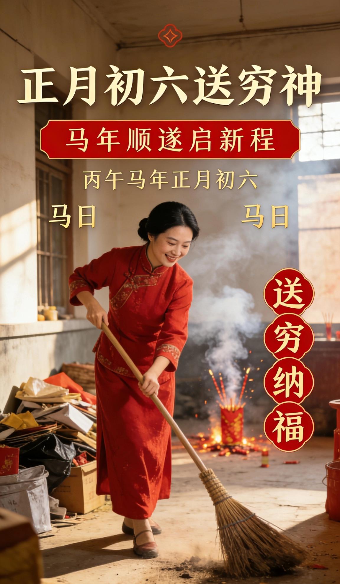 丙午马年正月初六，恰逢“马日”，正是送穷纳福的好时节！这一天，扫去屋角尘垢