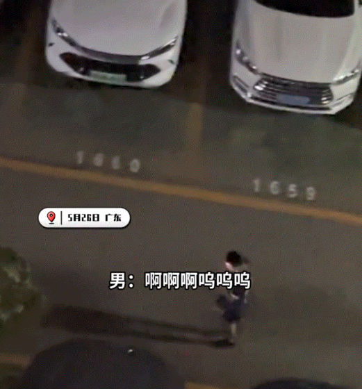 广东，一网友深夜听到楼下有人在吵架哭闹，从窗户看出去后才发现，是一对情侣在楼下争