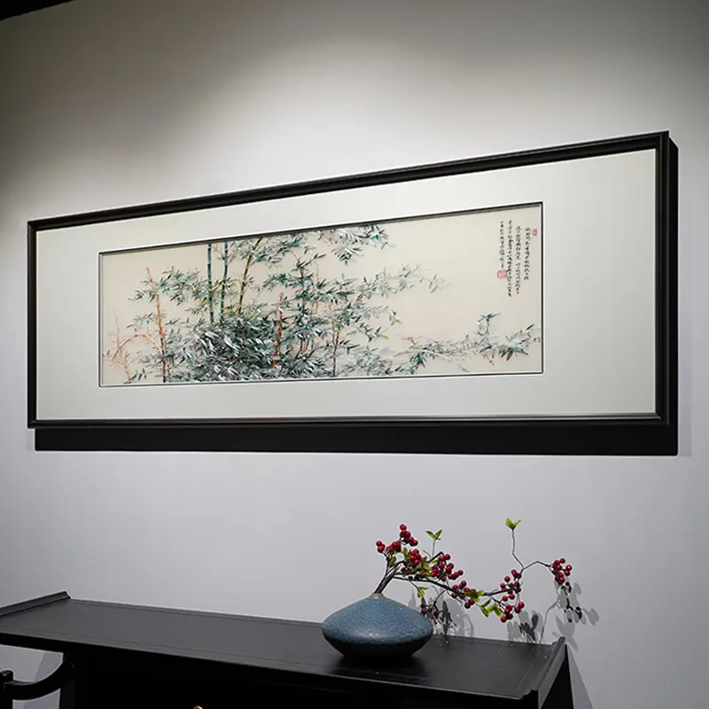 苏绣丛竹｜一窗竹影，守平安，步步登高 长幅横卷，构图疏朗，保留文人画的...