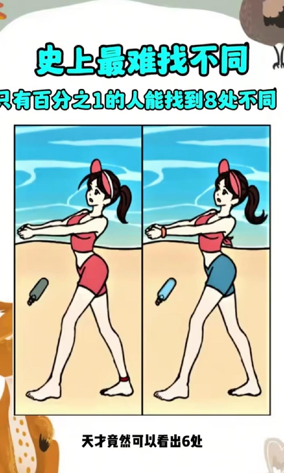  沙滩找不同，据说仅1%的人能找出全部8处差异