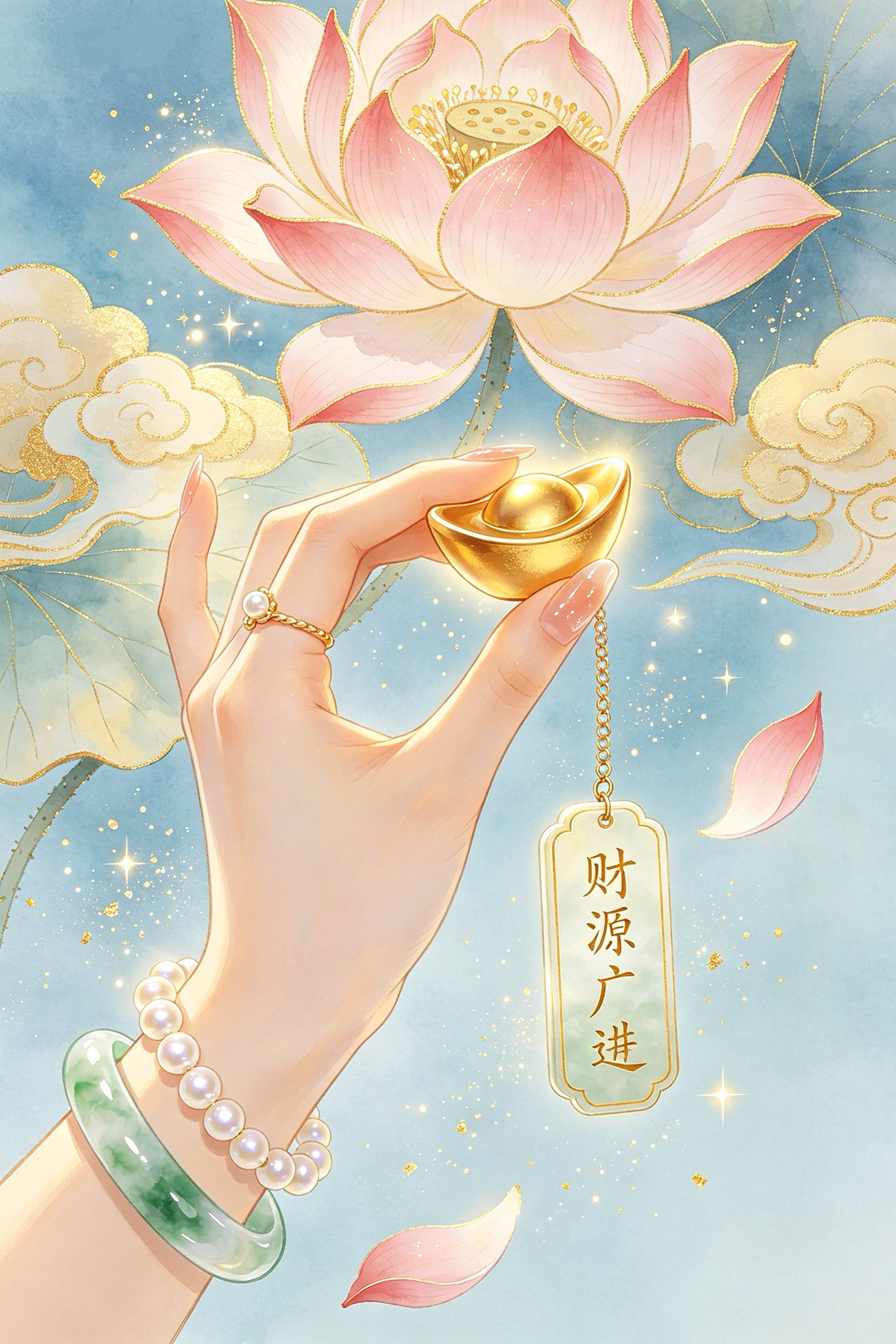 国风水彩鎏金插画图片壁纸拿图吱一声噢～