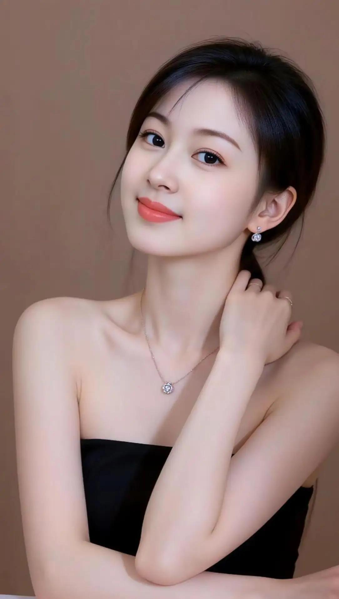 温柔甜美的少女，黑色吊带裙搭配精致耳环，优雅迷人气质女人味耳环🌟🍎🌴