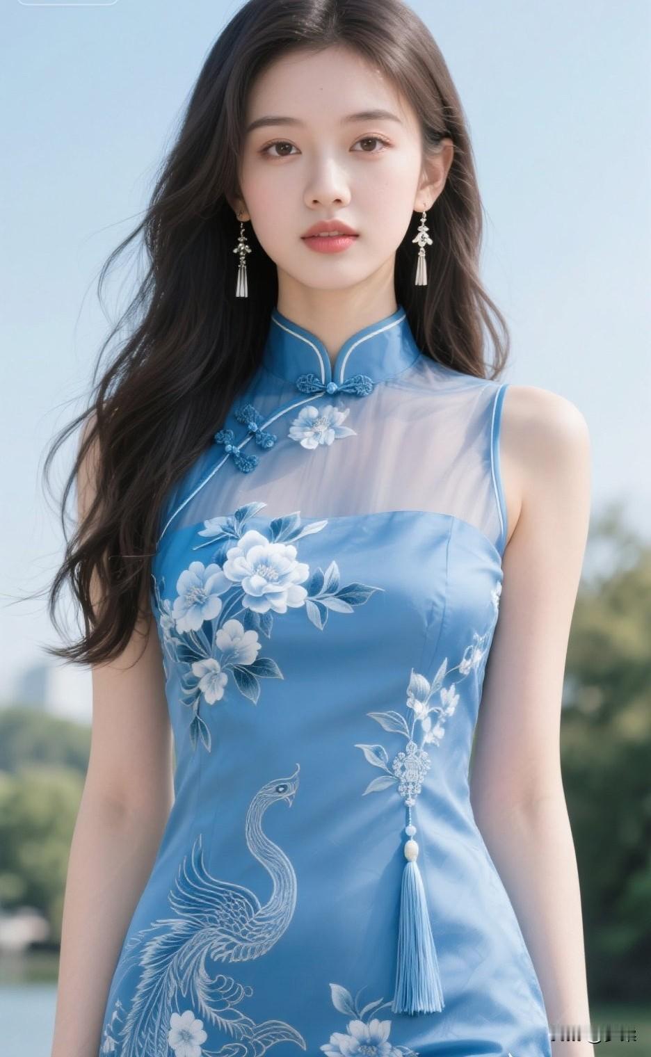 蓝调旗袍，优雅气质，梦回民国旗袍穿搭风格旗袍复古照旗袍国风旗袍旗袍自然风