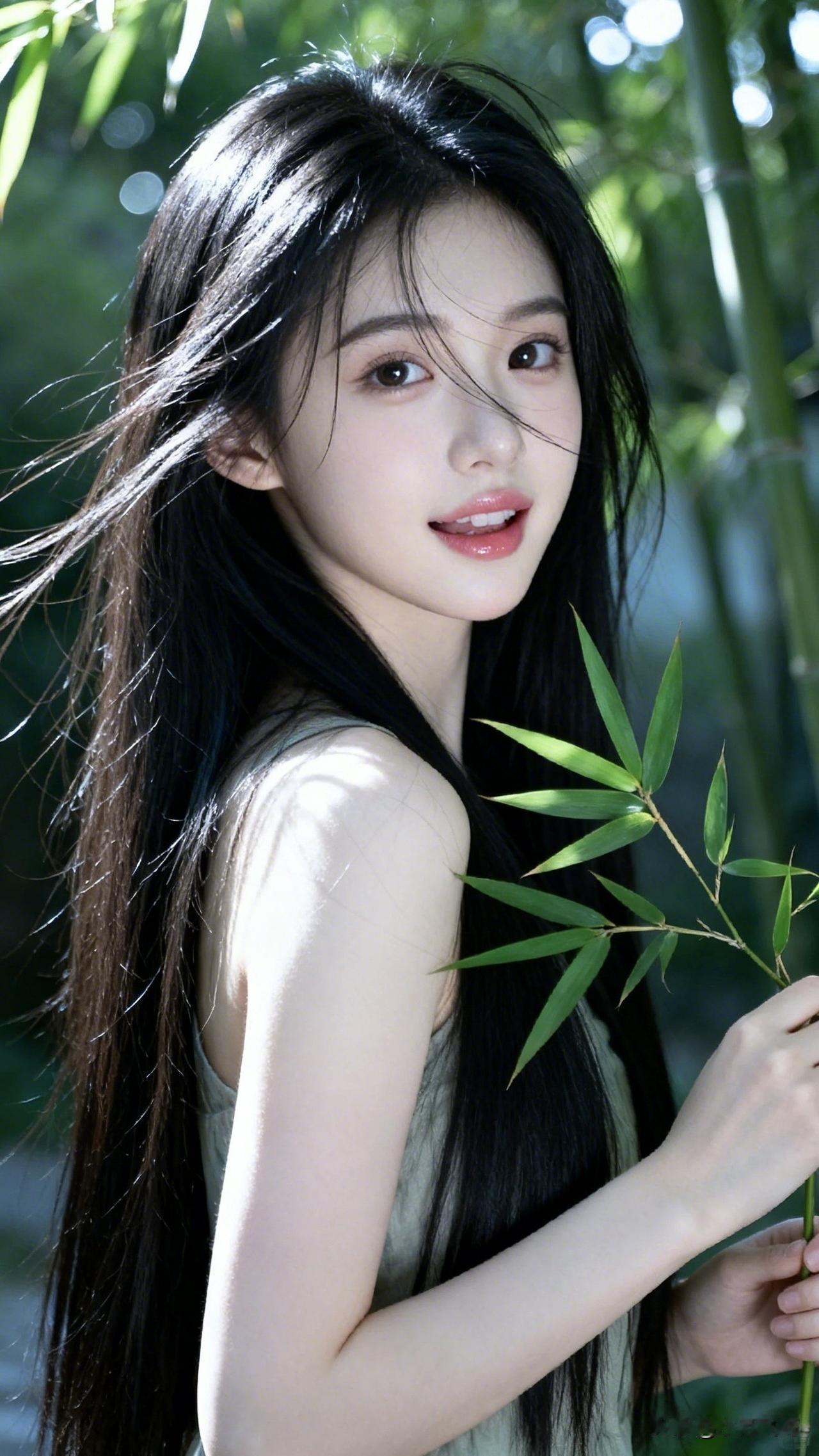 ：竹影摇曳间，少女含笑戏！[玫瑰]