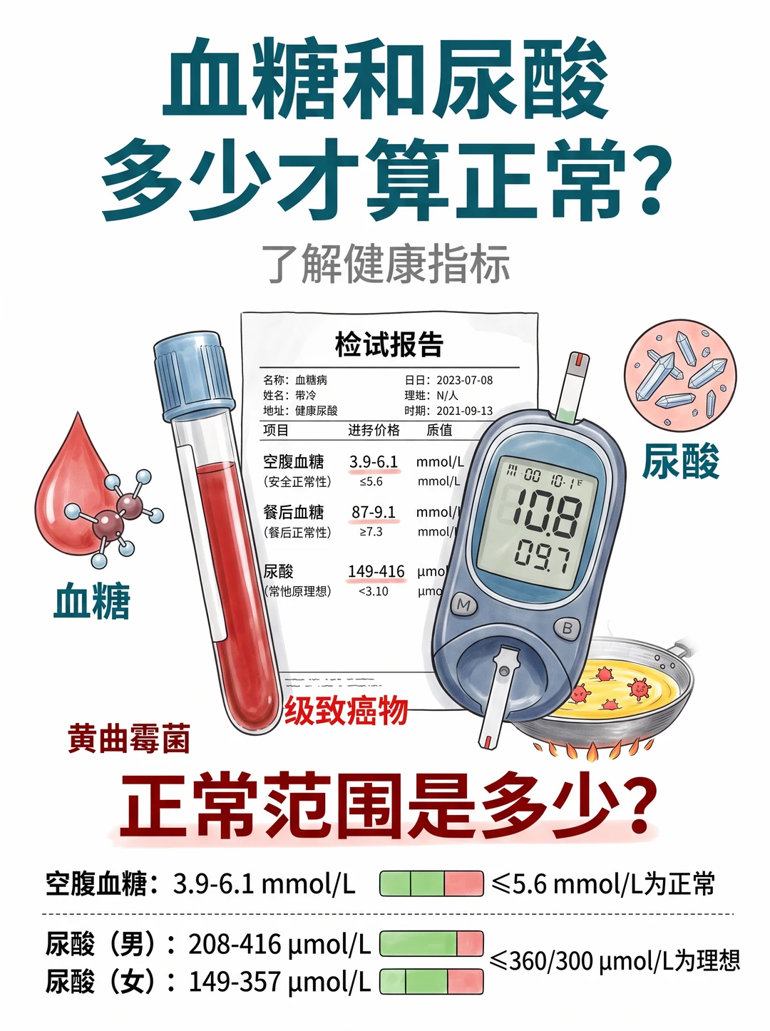 体检必看❗血糖 & 尿酸正常范围对照表📋