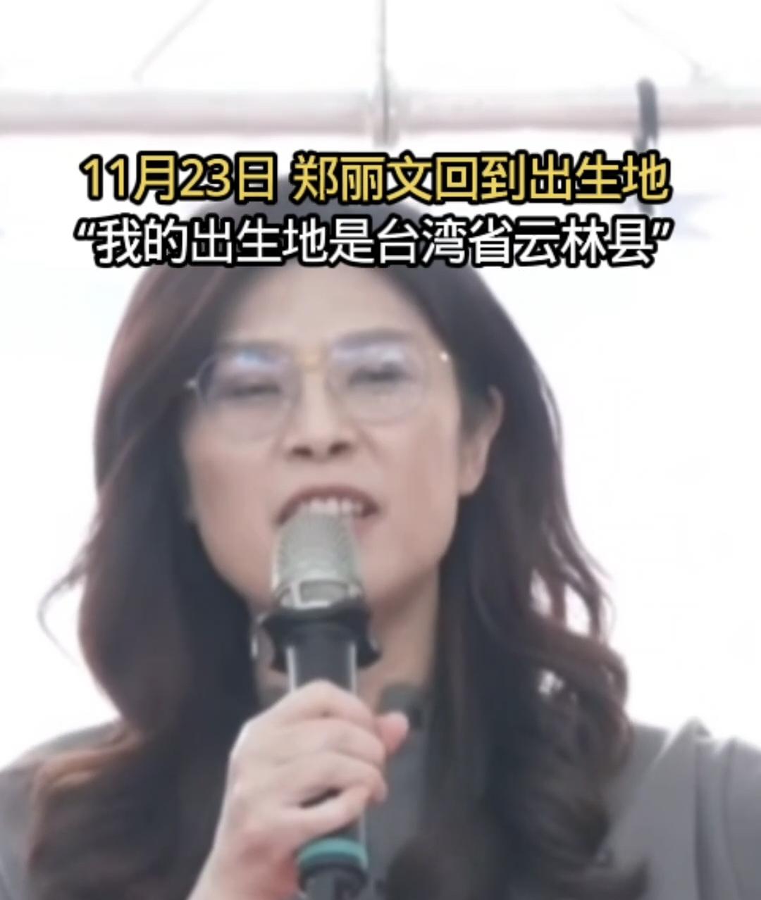 11月23日，郑丽文回到老家并发表演讲。郑丽文讲到：“我的身份证出生地是台湾
