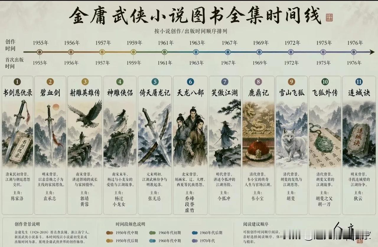 金庸武侠时间线Ι一句“飞雪连天射白鹿，笑书神侠倚碧鸳”，道尽了金庸笔下半个世纪的
