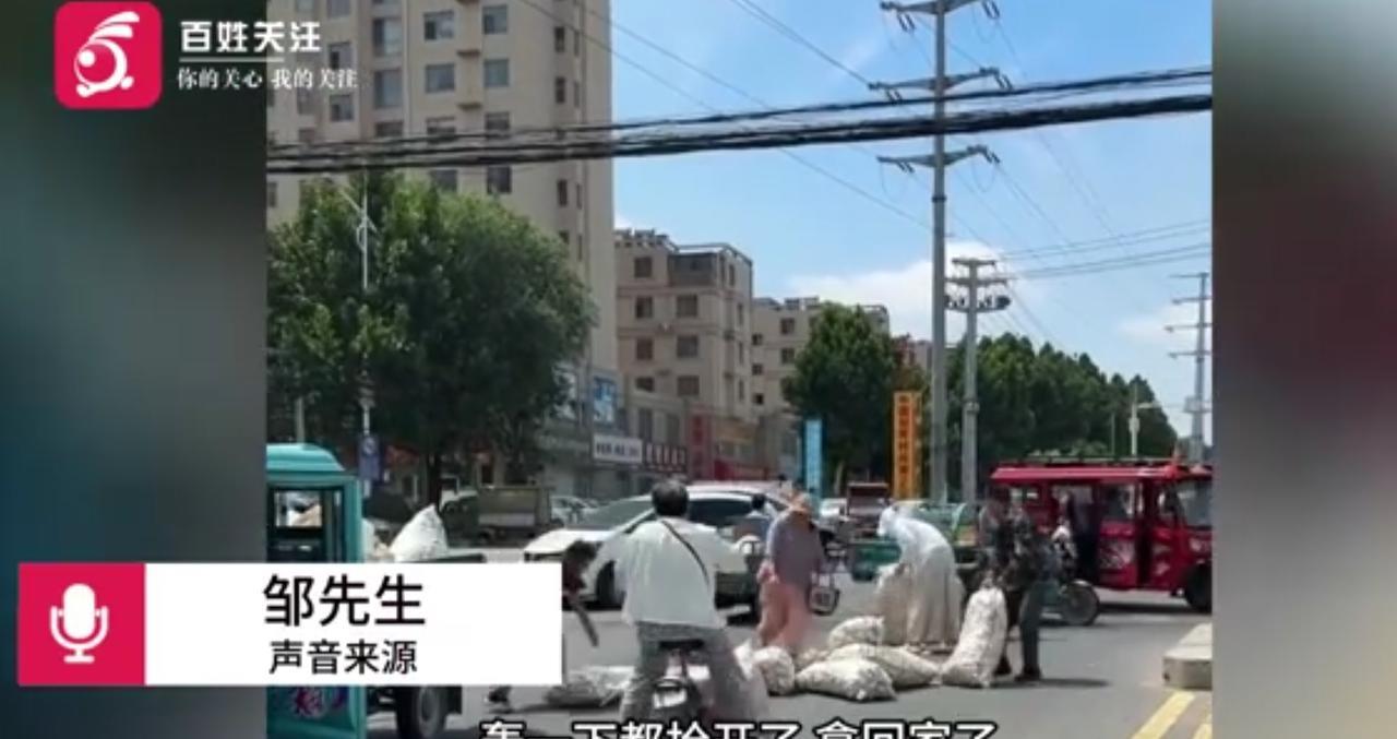 “法不责众？殊不知，贪小便宜，吃大亏！”山东临沂，一菜贩的蒜袋意外散落街头，本以