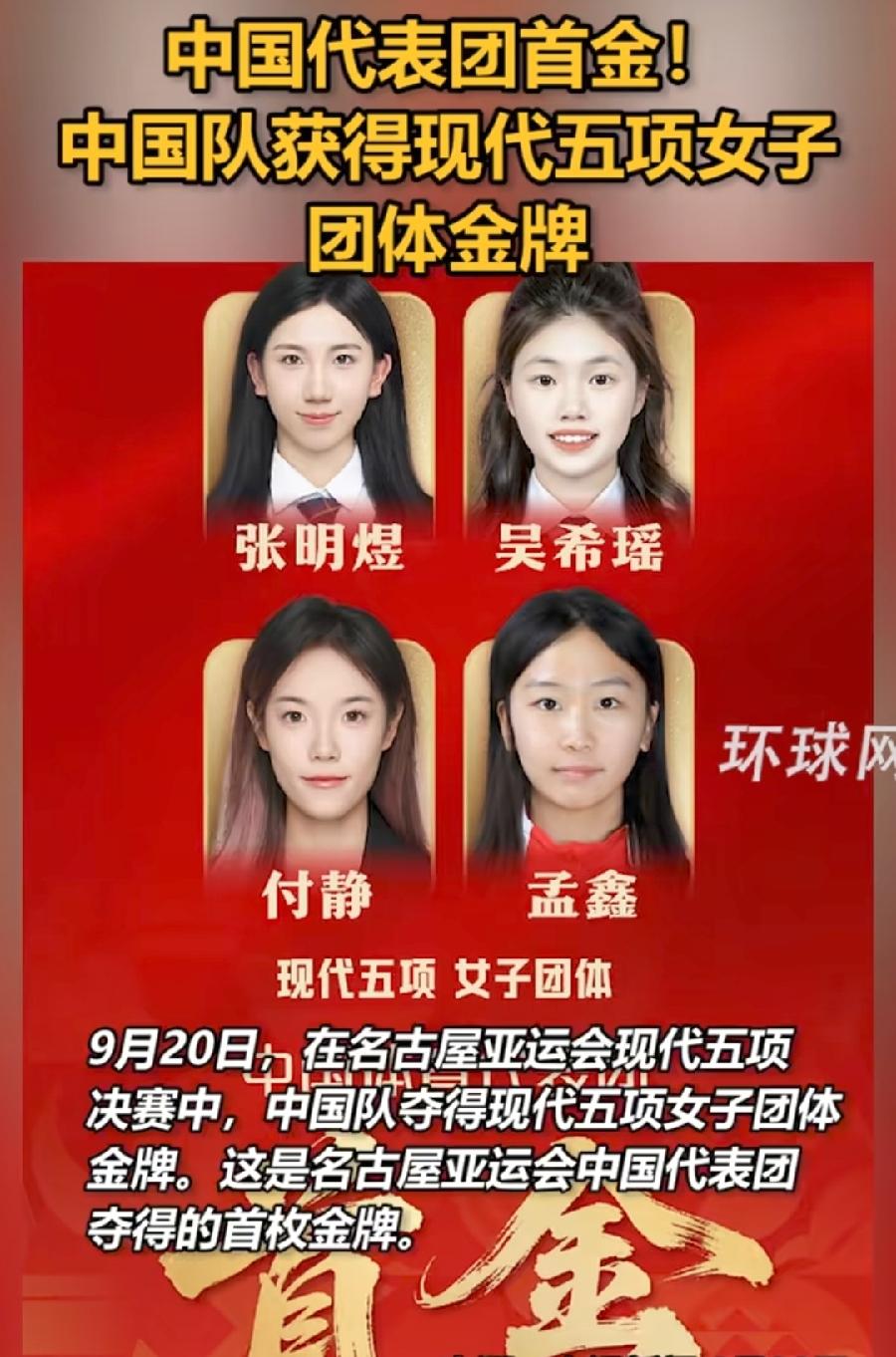 亚运中国首金4位女选手：1、张明煜，24岁，山东枣庄，团队核心，拥有雅加达、