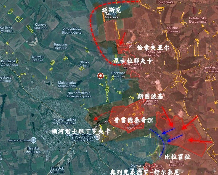 顿河君士坦丁罗夫卡局势俄罗斯在顿河君士坦丁罗夫卡和恰索夫亚尔郊区取得了显著进展。
