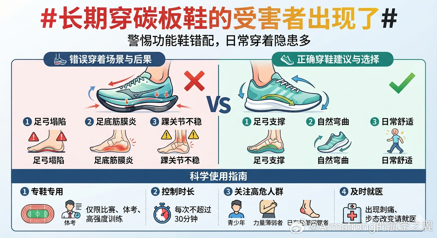 长期穿碳板鞋的受害者出现了碳板跑鞋是专为马拉松直线竞速设计的“运动武器”，绝不