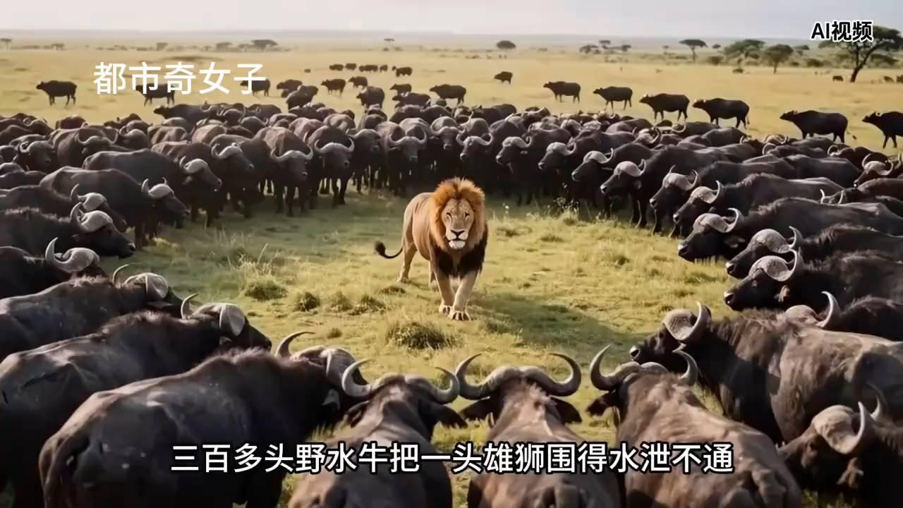 300 多头野水牛，围剿死咬雄狮，关键时刻牛群杀来！