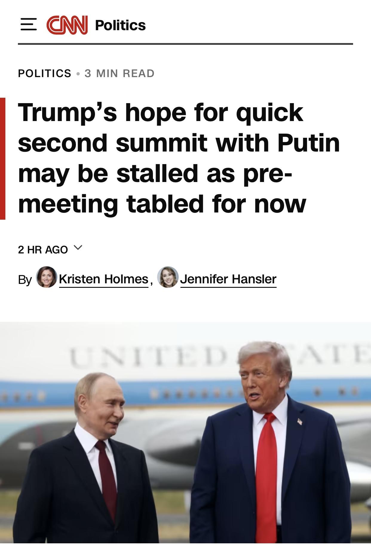 美媒：第二次”特普峰会”有可能被暂时搁置美国有线电视新闻网(CNN)官网10
