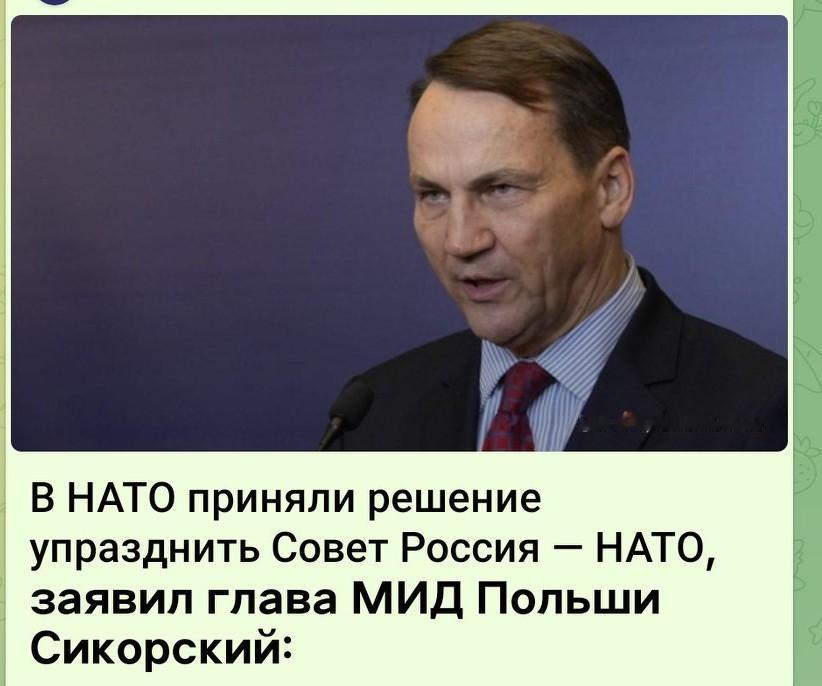 🚨北约宣布撤销俄-北约理事会波兰外长证实相关决定波兰外长西科尔斯基表示，