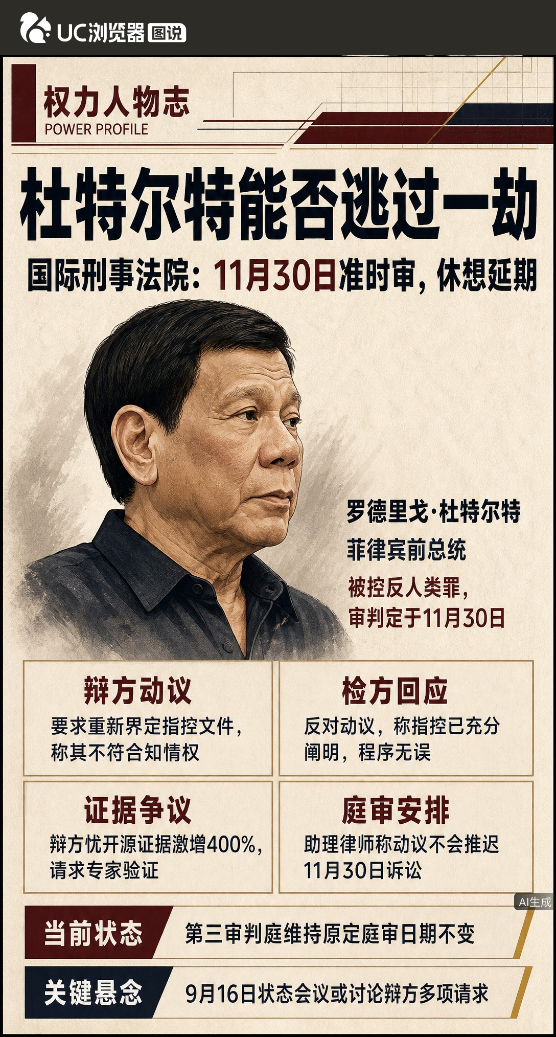 杜特尔特团队要求重界指控、质疑证据，想推迟审判？ICC助理律师明确回应：11月30日准时开庭，动议不