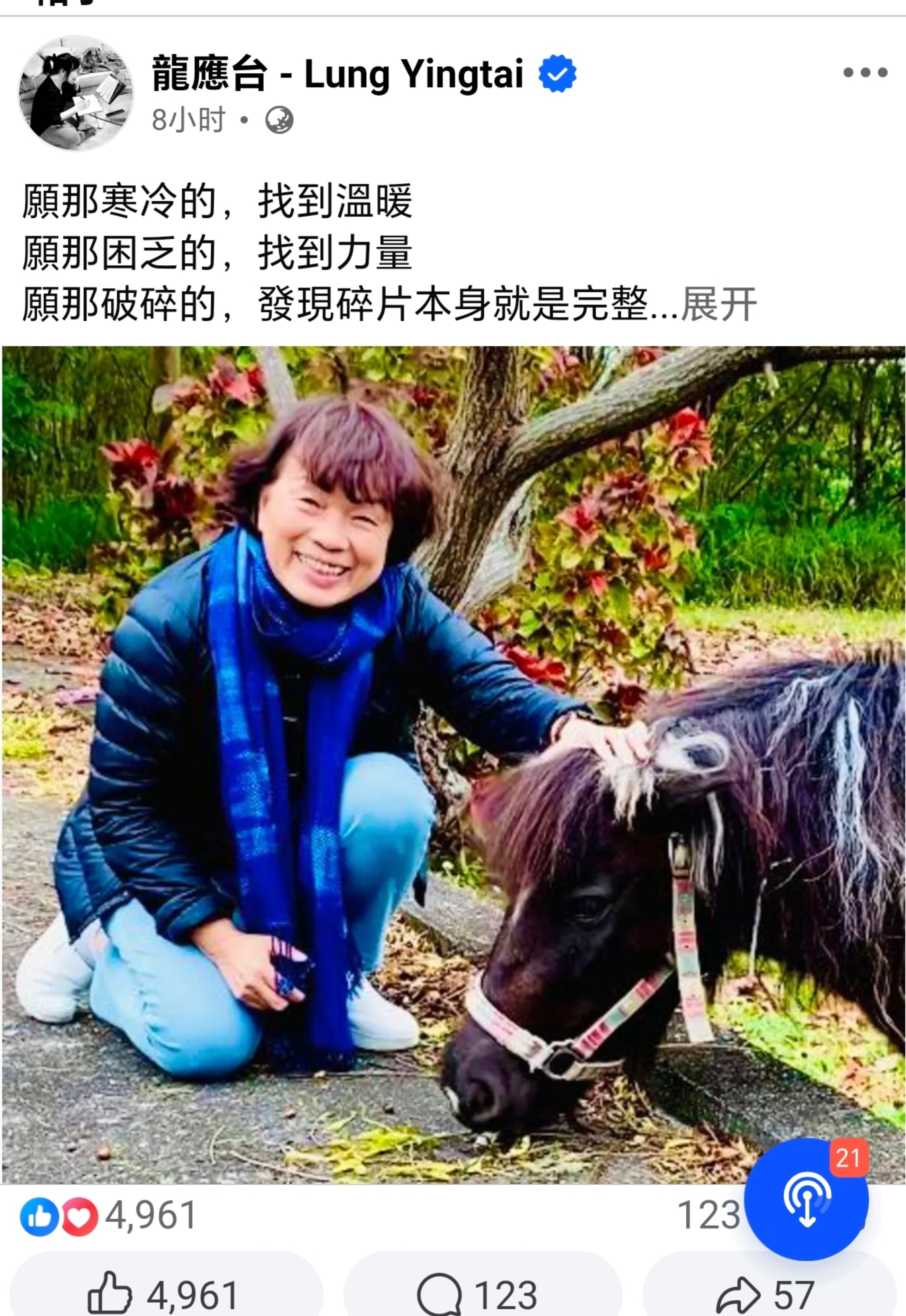 龙应台晒与马合照庆祝马年，龙应台为左一。