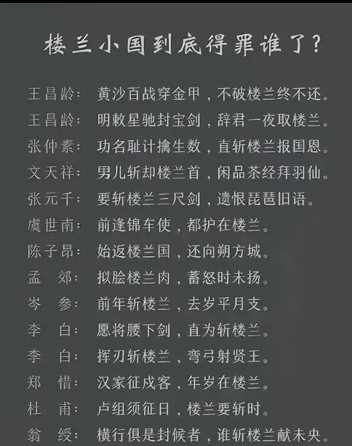 楼兰小国到底得罪谁了？[呲牙笑]史上最悲催的小国，当属被唐朝诗人无数次灭、斩、破