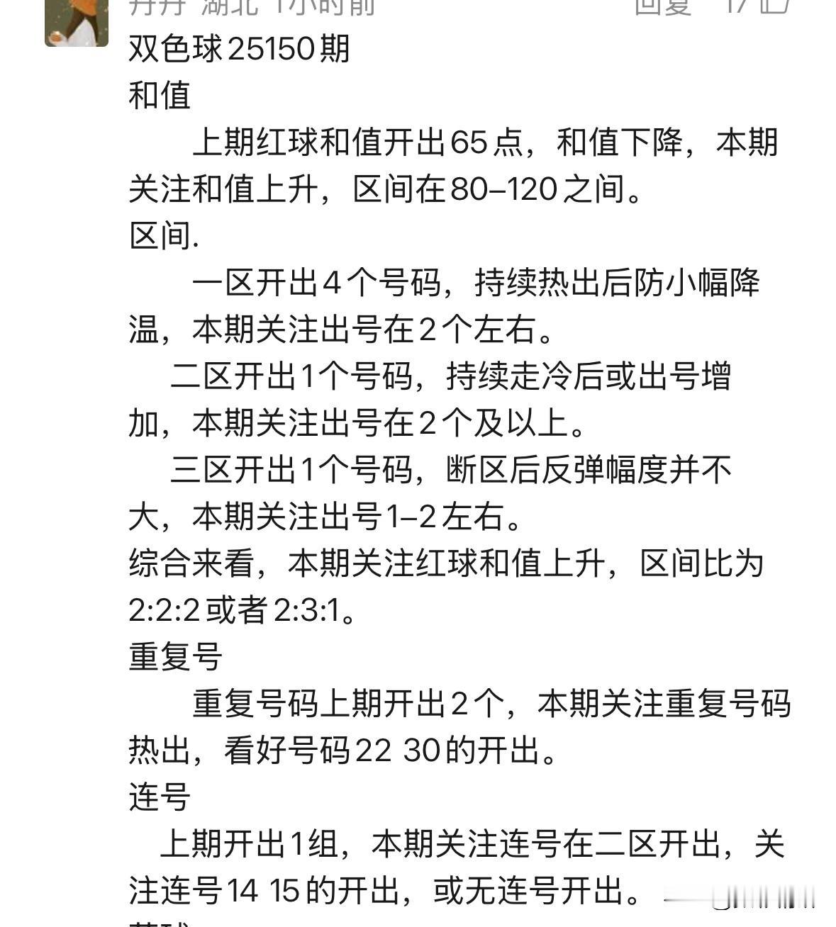 湖北辛丹丹如约而至，本期红球为大家带来16码大底精选，锁定六枚心水号码：05、1
