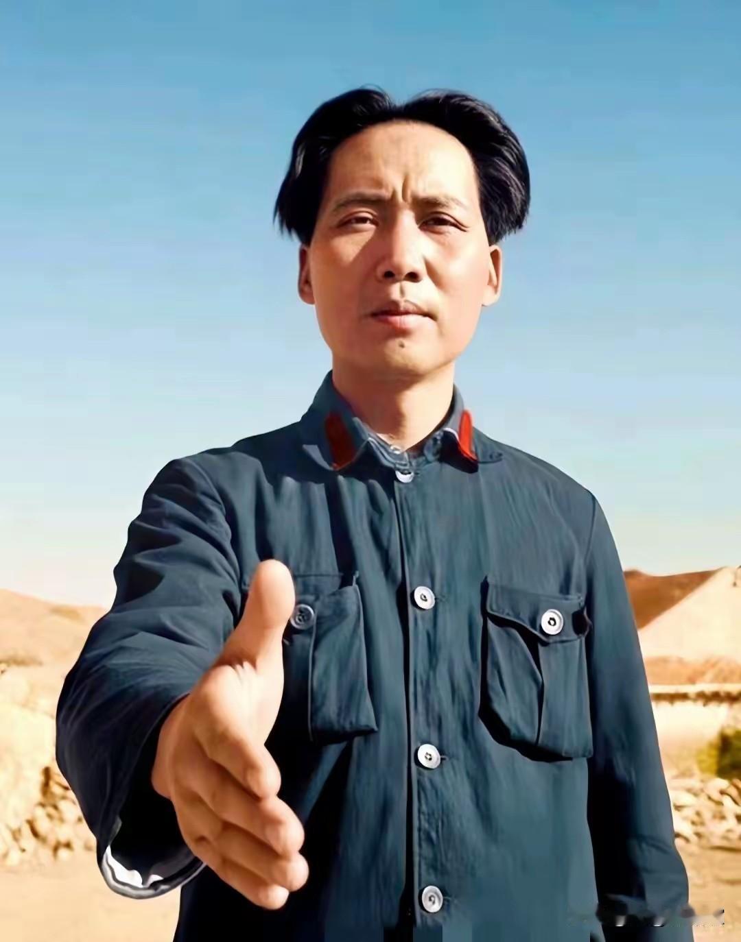 伟人伸手相迎，满怀革命壮志。