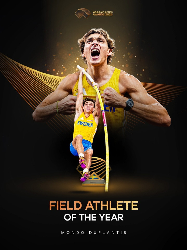 恭喜! 官方: 杜普兰蒂斯当选年度最佳男运动员、最佳田赛男运动员