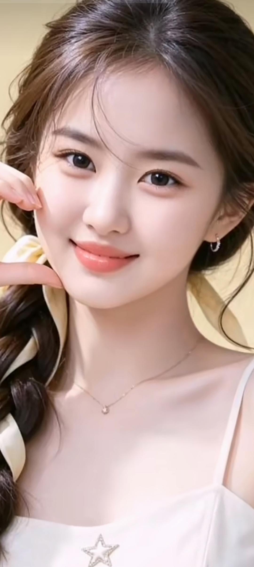 甜美少女风，温柔笑容，星星项链，梦幻发辫