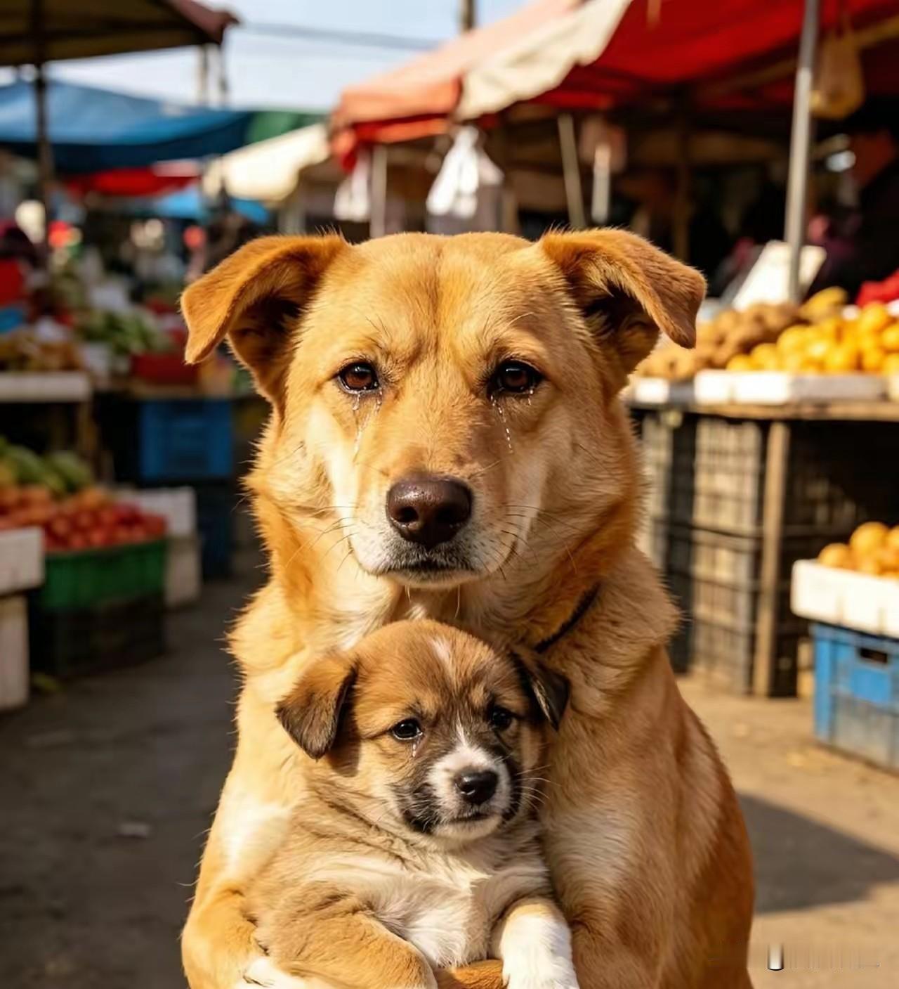 狗妈妈含泪抱紧幼犬不肯松开，世间母爱，从来不分物种昨天回老家的时候，看到一