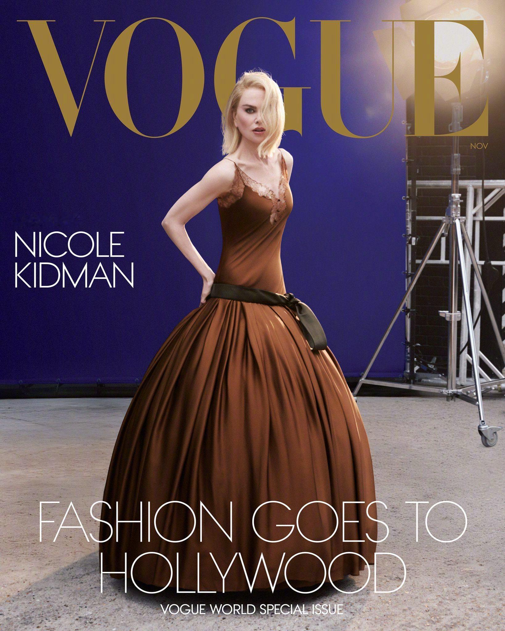 妮可·基德曼登上《Vogue》新一期封面官方宣传语：在将近40年的时间里，妮