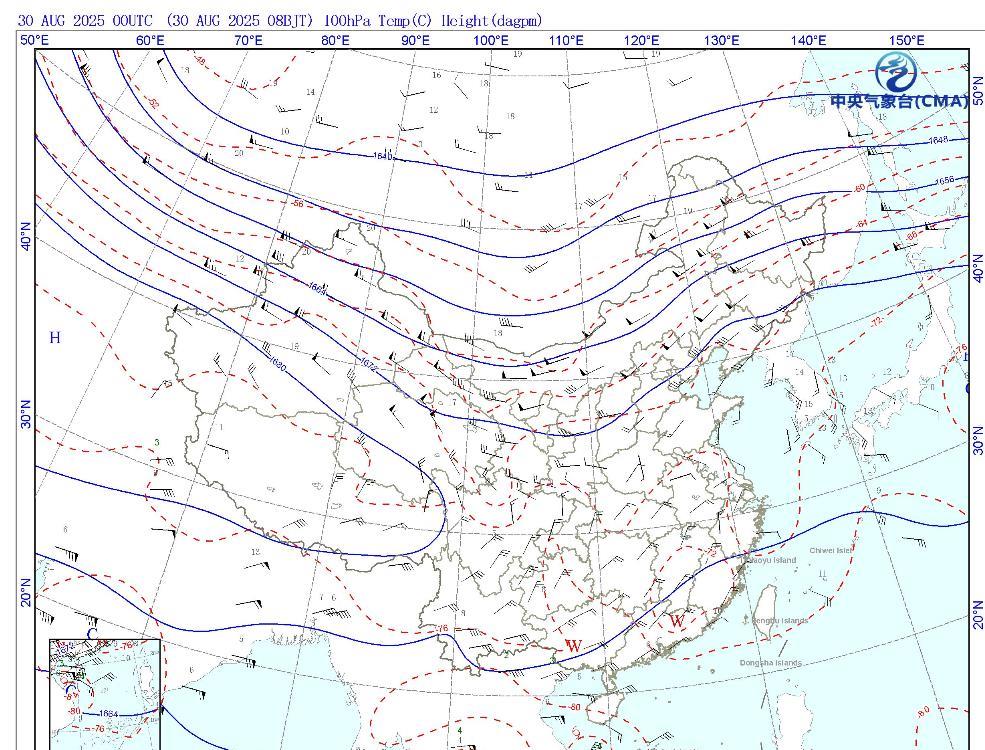 从今天的天气图实况来看，今天副热带高压和陆地高压再次携手控制了我国南方大部分地区