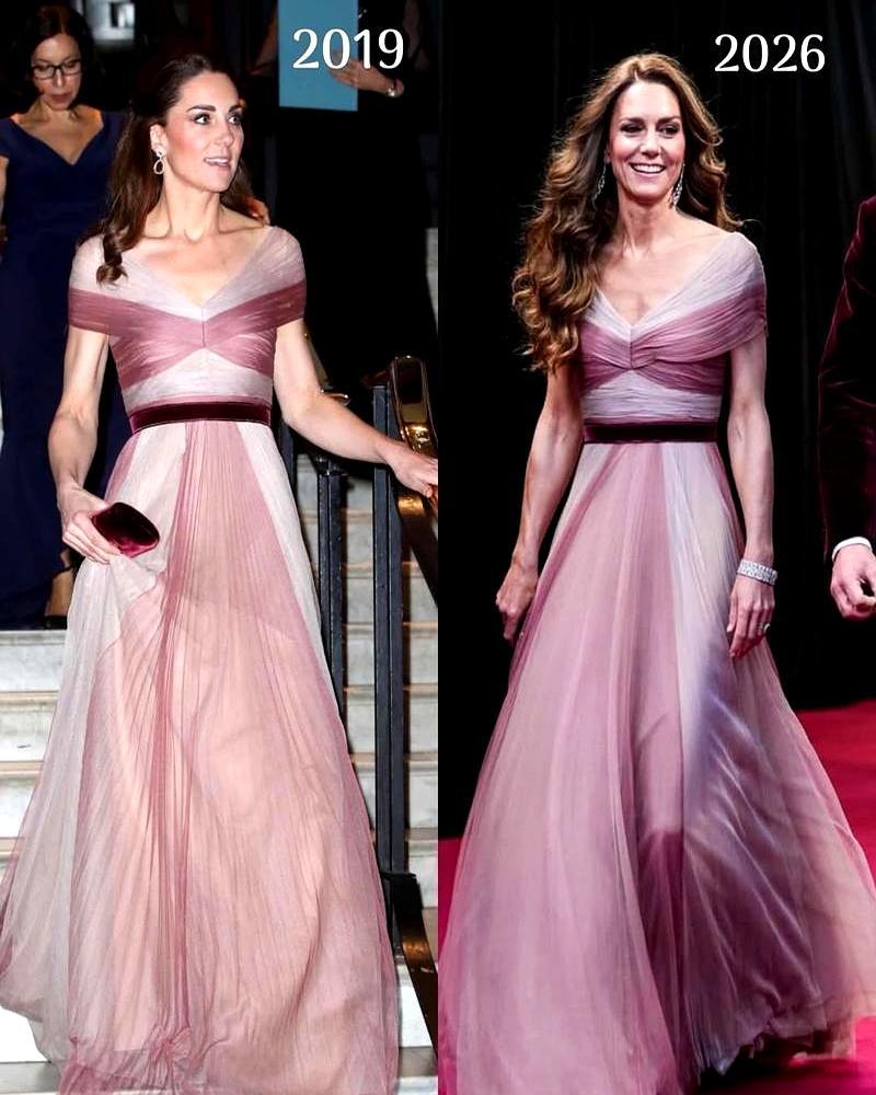 大病初愈就走红毯，身上穿的还是7年前的旧裙子。粉色纱裙衬得她脸色发白，全程