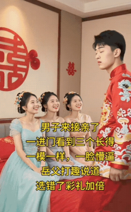 新郎对岳父说:“傻子才选呢！”岳父猛的一愣，新郎说:“早都确定了，还选什么？”