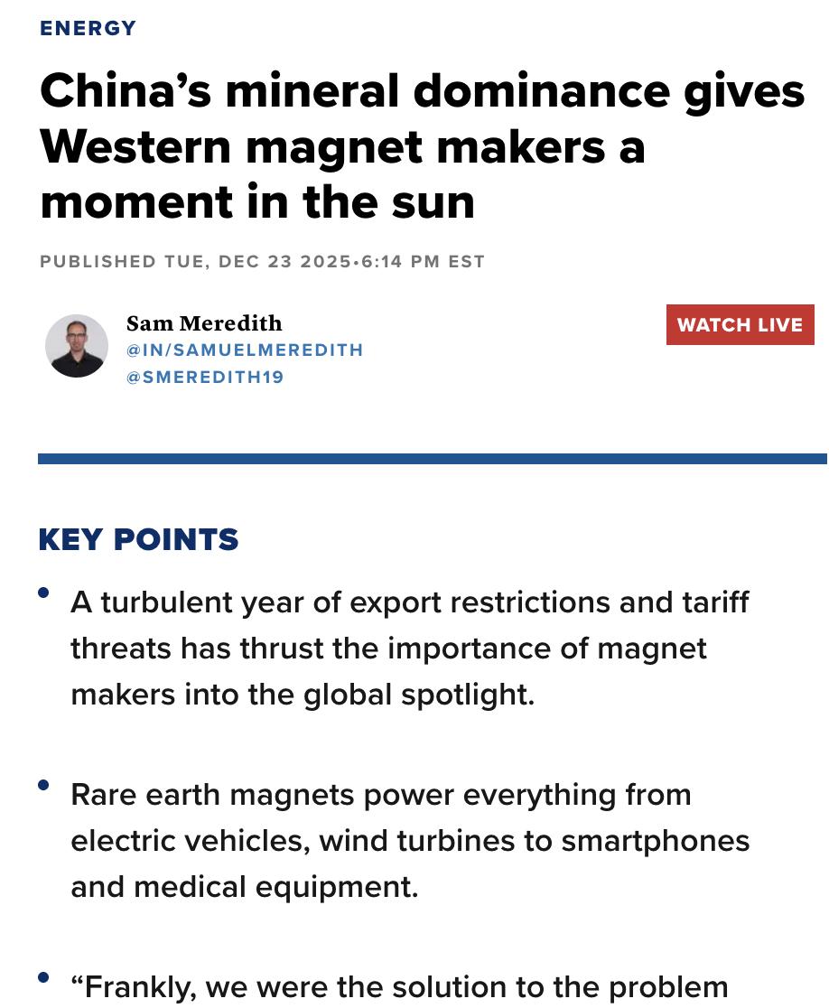 外媒：稀土永磁制造商迎来高光时刻由于中国在稀土领域的主导地位，西方国家正加速