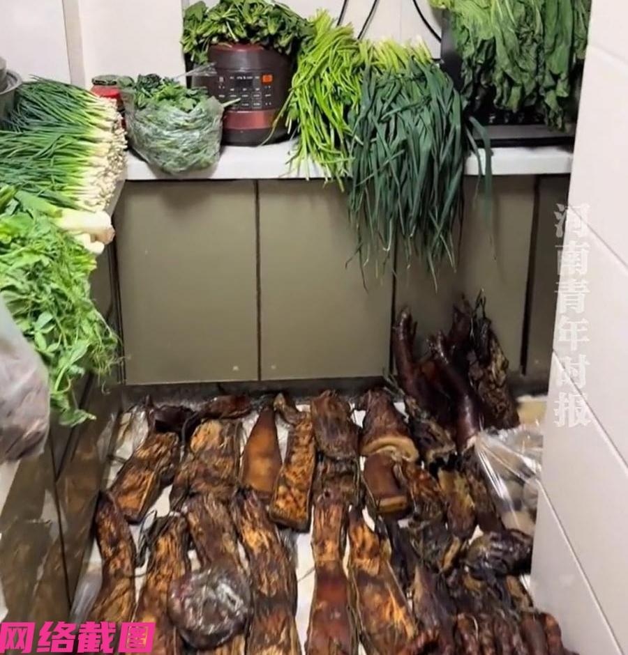四川有女子过年从老家返程时，回到自己家后，女子看着厨房里满满一地的美味时，这才知