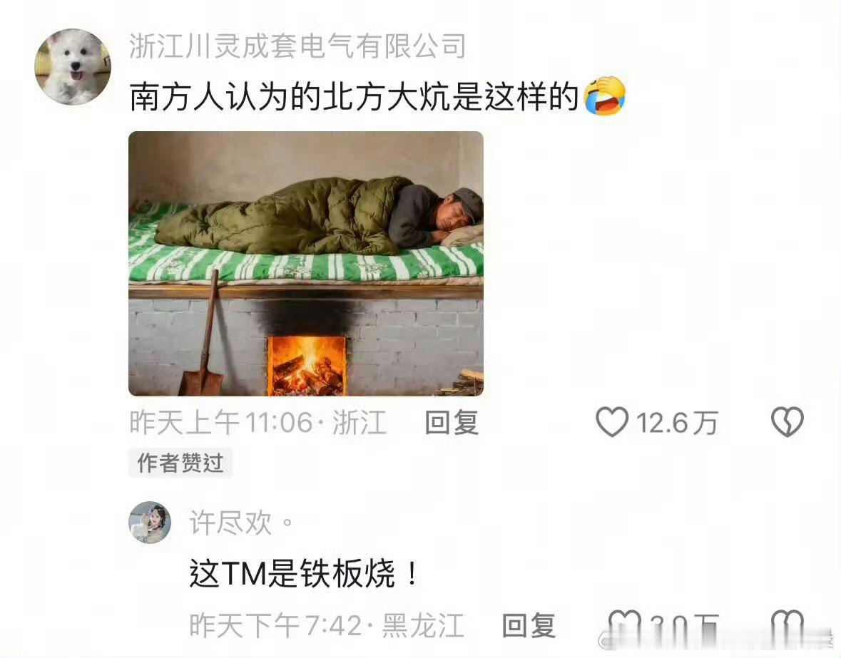 我真以为东北的热炕跟铁板烧是一个原理，我一直都很疑惑半夜烫醒咋整好想睡一回热炕，
