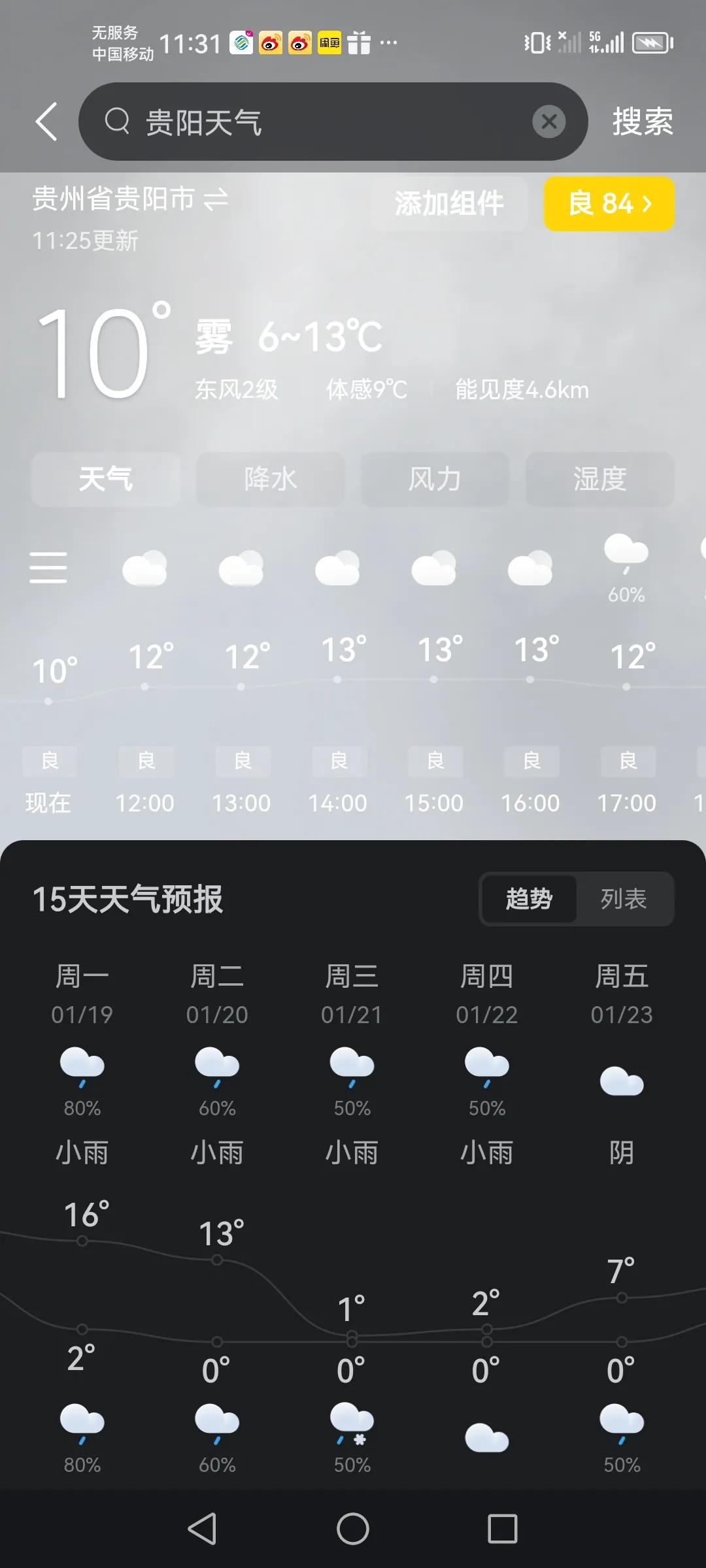 贵阳离昆明相对六盘水来说的话是要远了点，看看这段时间六盘水天气对比昆明比较接近，