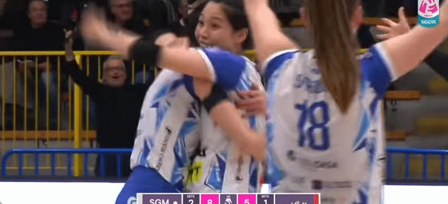 庄宇珊国际排坛动态女排意甲联赛常规赛第15轮，圣乔瓦尼3-1（25-21/27-