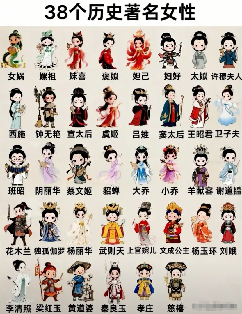 中国历史上的著名女性，38位！不管是天上神仙还是凡间名人，基本上全在里边