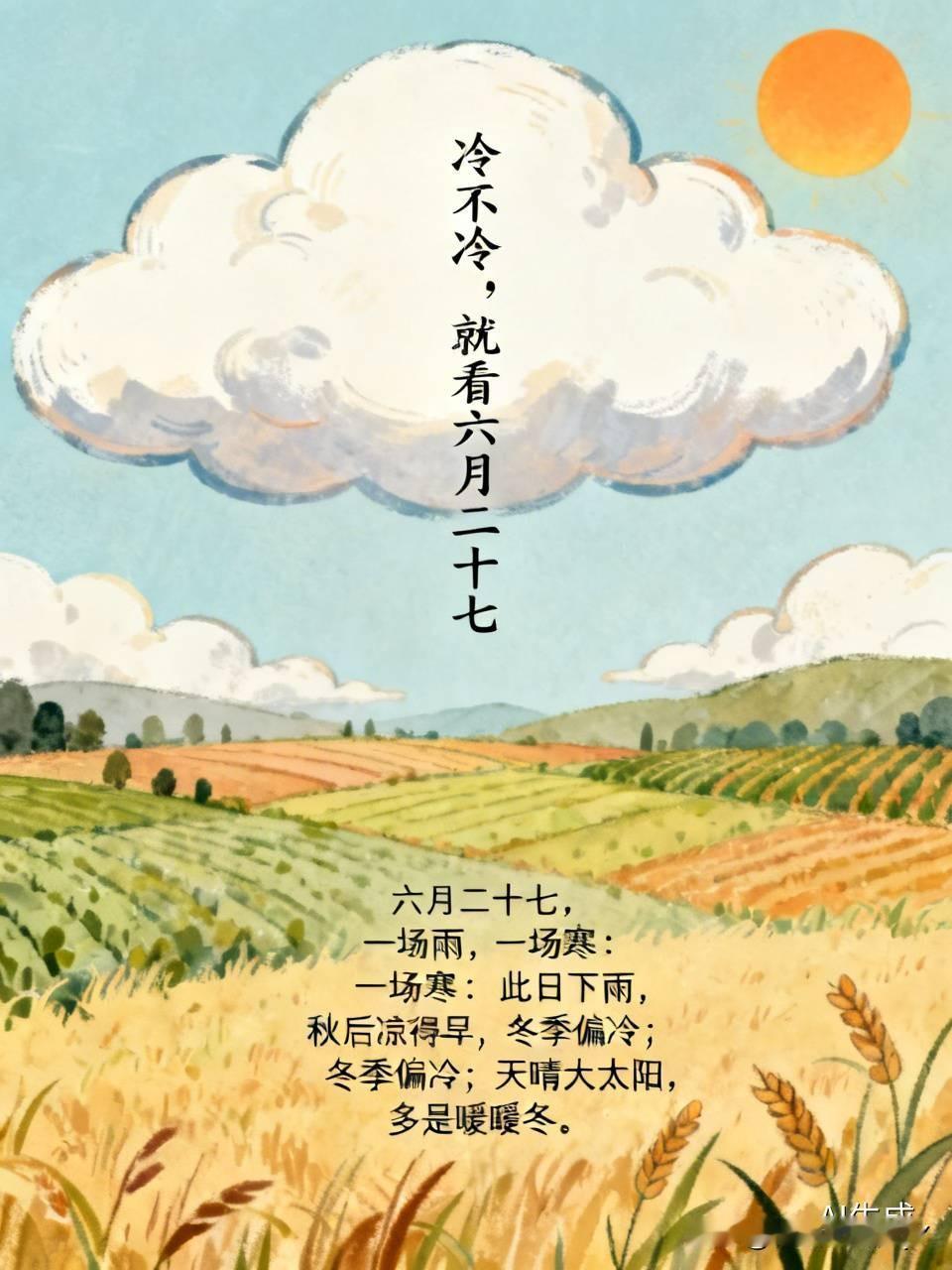 今天是六月二十七民间俗语有想知道冷不冷，就瞅六月二十七，这日子就像个神秘的“天