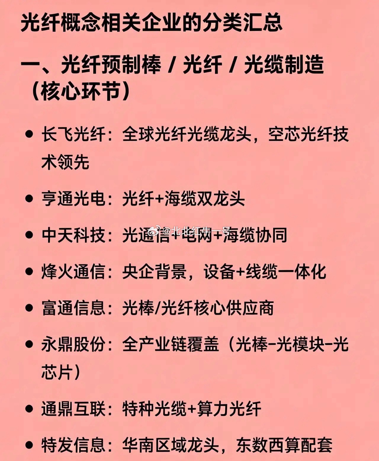 光纤概念相关企业的分类汇总一、光纤预制棒/光纤/光缆制造（核心环节）长飞